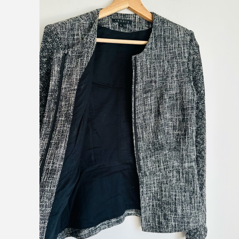 Theory • Alimo Aglow Tweed Blazer Textured Zip Mixed Media Jacket Blazer - Picture 5 of 7